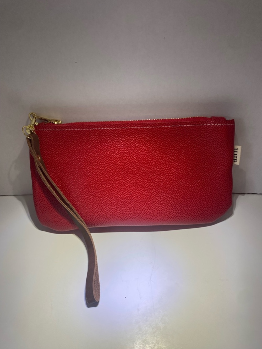 Ami Red Leather Wristlet with Tan Strap and Gold Hardware